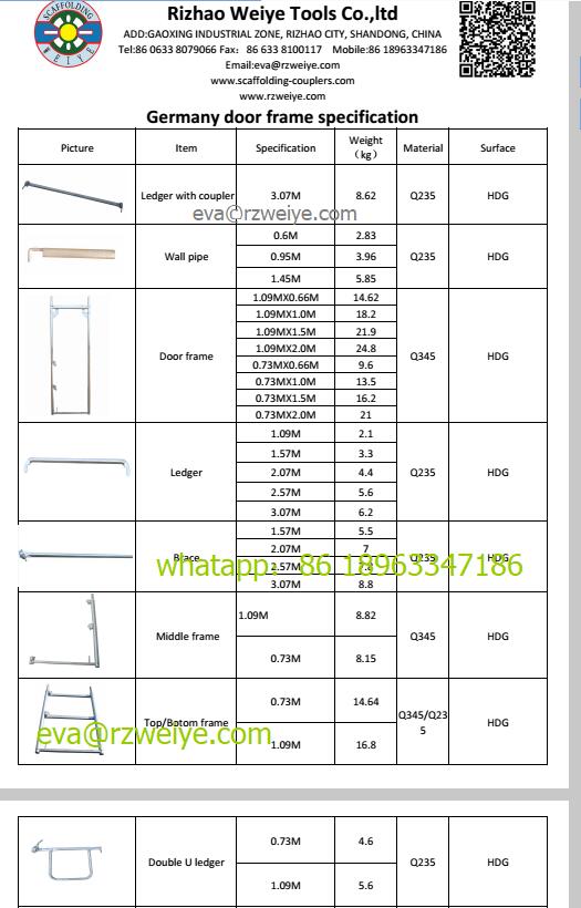 Rama鋼鉄Baumann Mostostalフレームの足場システム2.00m x 0.73 m